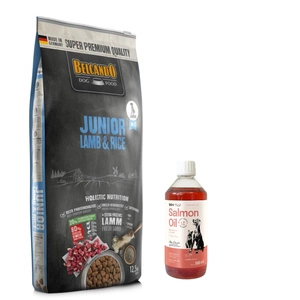 BELCANDO Junior Lamb Rice 12.5kg+LAB V Salmon Oil pentru câini și pisici 500ml