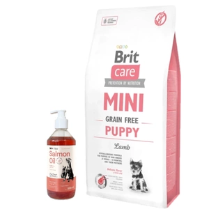 BRIT CARE Mini Grain-Free Puppy Lamb 7 kg + LAB V Ulei de somon pentru câini și pisici 500 ml