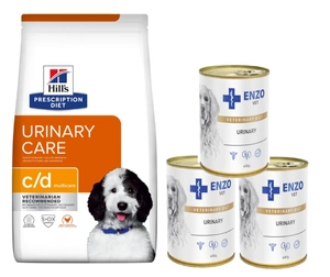 HILL'S PD Prescription Diet Canine c/d Urinary Care 12kg+3xENZO VET Urinary pentru boli ale tractului urinar cu pui 400g pentru câini