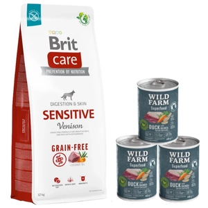 BRIT CARE Fără cereale Sensitive Venison 12 kg + Wild Farm Superfood Duck 3x400 g