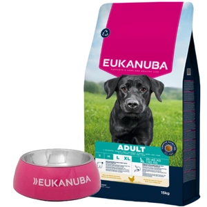 EUKANUBA Hrană pentru pui adult de talie mare 15 kg + bol GRATUIT!