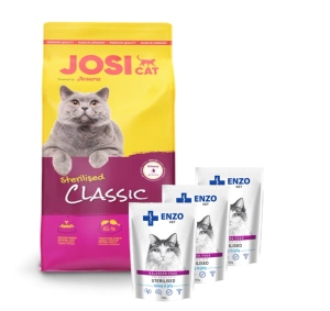 JosiCat Josera Classic Sterilised 18kg + 3xENZO VET Dieta sterilizată pentru pisici sterilizate cu curcan în jeleu 100g