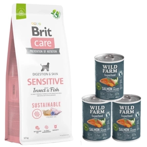 BRIT CARE Sustainable Sensitive Insect &amp; Fish 12 kg + Wild Farm Superfood Salmon 3x400 g