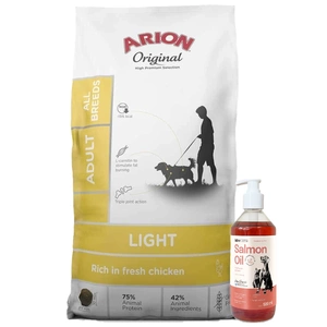 ARION Original Light Adult All Breeds 12kg+LAB V Ulei de somon pentru câini și pisici 500ml