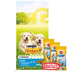 PURINA Friskies Junior cu pui lapte și legume 15kg+3xDentaStix GRATUIT!