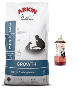 ARION Original Growth Salmon Puppy Large Breeds 12kg+LAB V Ulei de somon pentru câini și pisici 1000ml