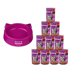 WHISKAS Hrană umedă pentru pisici 1+ cu carne de vită în sos 400g + CASTRON GRATUIT PENTRU PISICI !!!