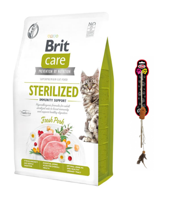 BRIT Care Cat Grain-Free Sterilized Immunity Support 7kg  +Pet Nova Cat jucărie de jucărie de pescuit cu pește. Lungimea undiței de pescuit : 40cm