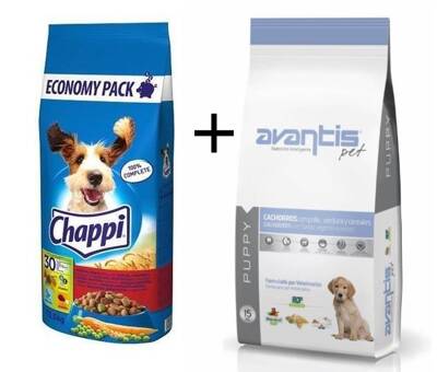 Chappi Hrană uscată pentru câini cu carne de vită, pasăre și legume 13.5kg +  Avantis Puppy 15kg
