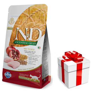 Farmina N&D Ancestral Grain Feline Neutered Chicken&Pomegranate 5kg+Cat Surprise