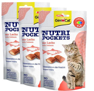 GIMCAT NUTRI POCKETS Snack de somon cu Omega 3&6 3x60g