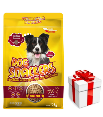 Hrană pentru câini Dog Snackers cu pui (rase medii și mari) 10kg+Dog Surpriză pentru câini