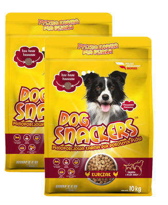 Hrană pentru câini Dog Snackers cu pui (rase medii și mari) 2x10kg