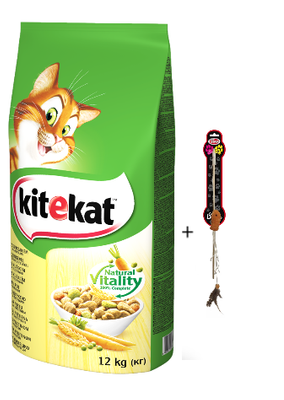 KITEKAT Hrană uscată pentru pisici cu pui și legume 12 kg+Pet Nova Cat jucărie de jucărie de pescuit cu pește. Lungimea tijei : 40cm