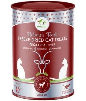 PAWFECT NATURE'S FEAST CAT 100% GOAT LIVER Gustari pentru pisici liofilizate FICAT DE CAPRĂ 50g