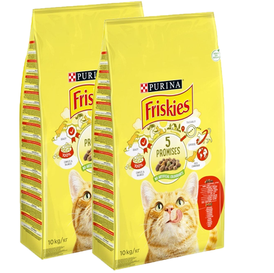 PURINA Friskies Hrană pentru pisici cu carne de vită și pui amestec cu legume 2x10kg