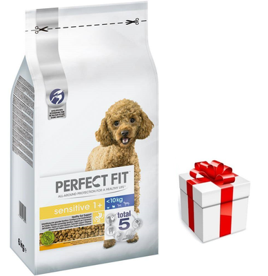 Perfect Fit™ - hrană uscată completă pentru câini adulți sensibili de talie mică, bogată în curcan 6kg+Dog Surprise