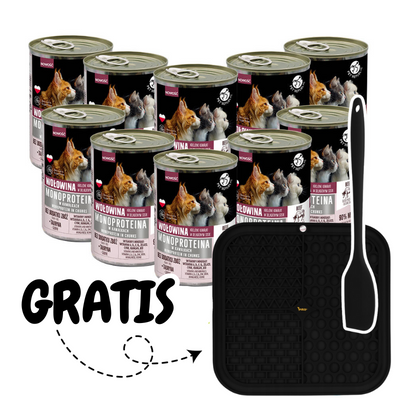 PetRepublic hrana monoproteica din carne de vita pentru pisici, bucati in sos 10x400g + Mat pentru a linge GRATIS !!!