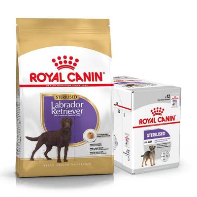 ROYAL CANIN Labrador Retriever Sterilised Adult 12kg hrană uscată pentru adulți, rasa labrador retriever, sterilizată + hrană umedă GRATUIT